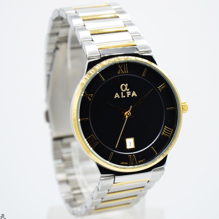 jam tangan / Watch_Id Pria Original Alfa 88083 Silver Gold Black