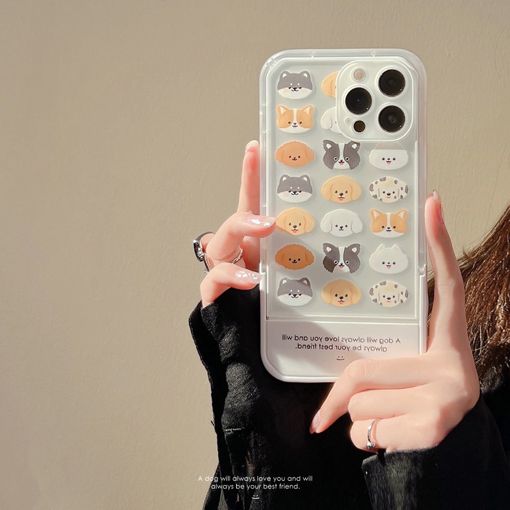 Case Pelindung Transparan Motif Kartun Anjing Dengan Holder Untuk Iphone 11 8 7 Plus SE2 XS XR 12 13 PRO MAX