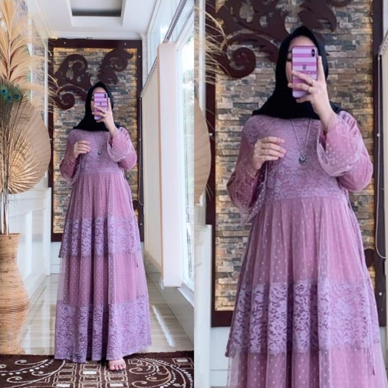 gamis pesta brokat tangan terompet