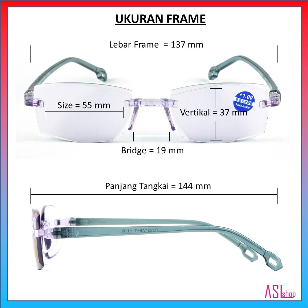 FRAME KACAMATA KHUSUS BACA (TC224AB) LENSA BLUERAY/BLUECUT