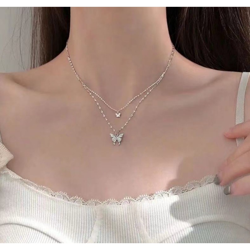 SHANZUAN butterfly double-layer kalung untuk wanita ins kalung sederhana dan lembut selebriti Intern