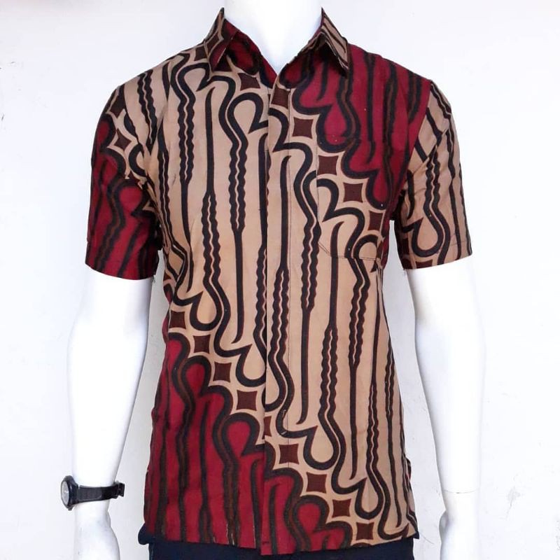 BATIK KAHURIPAN HEM BATIK SENO MAROON/KEMEJA BATIK LENGAN PENDEK/KEMEJA PRIA KASUAL