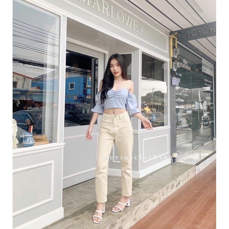 SEVINS -celana panjang Highwaist boyfriend jeans/ Boyfriend jeans cream latte/Boyfriend jeans wanita