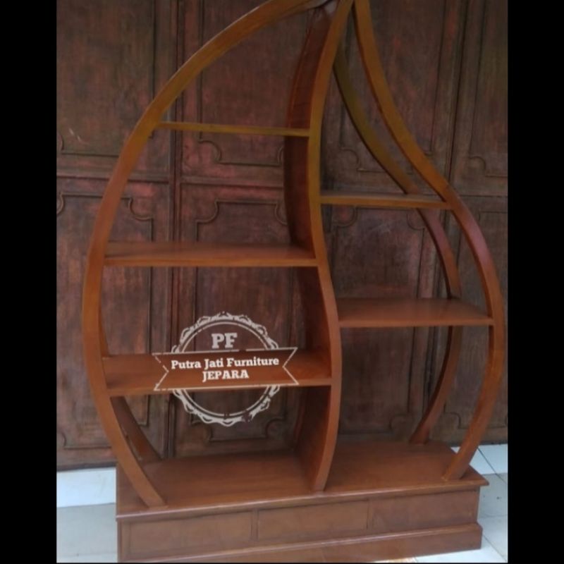 Rak hias pajangan model daun kayu jati - Bufet pajangan unik murah