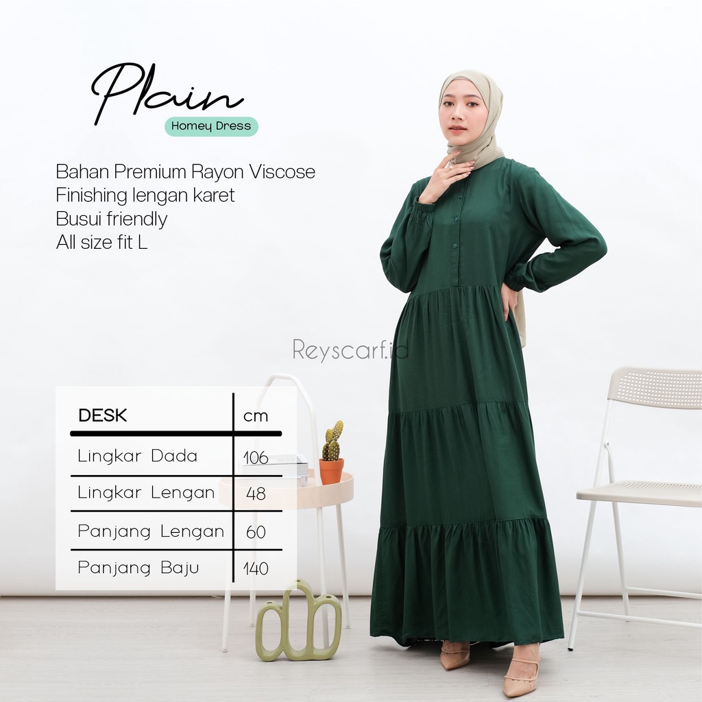 Homey Dress Plain by Reyscarf Gamis Dewasa Polos Bahan Rayon Viscose Premium Eksklusif Adem Nyaman Dipakai  I Bisa Cod