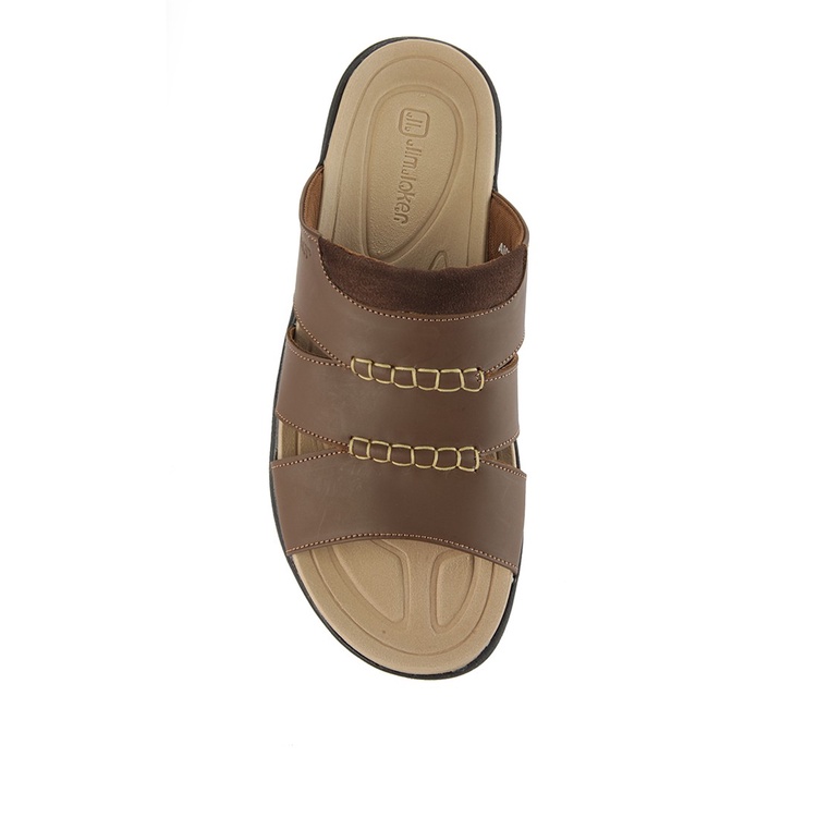 SANDAL CASUAL JIM JOKER PRIA ORIGINAL SLIDE KULIT BRANDED COKLAT JJ07