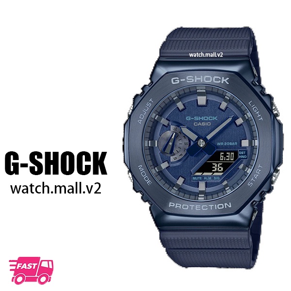 Casio G-Shock GM-S2100 Octagonal Farm Black Blue Oak Waterproof Sports Watch Blue