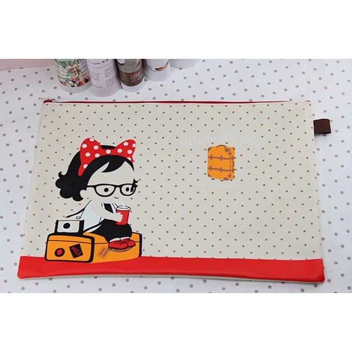 

JUAL MURAH TAS FILE A4 CUTE CARTOON HONEY SNOW GIRL CANVAS ZIPPER BAG BTA180