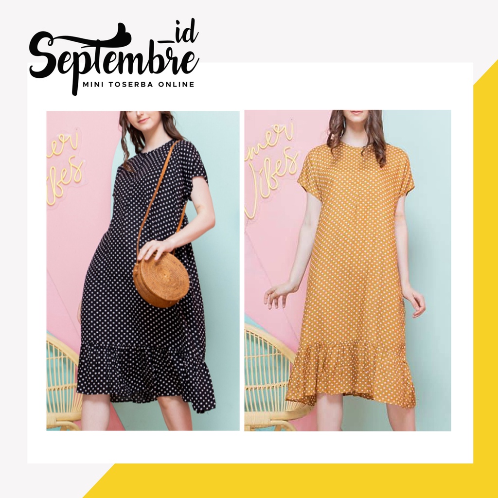 Daster Rayon Polkadot Dress Midi Dress Polkadot Midi Dress Rayon Polkadot Ruffle