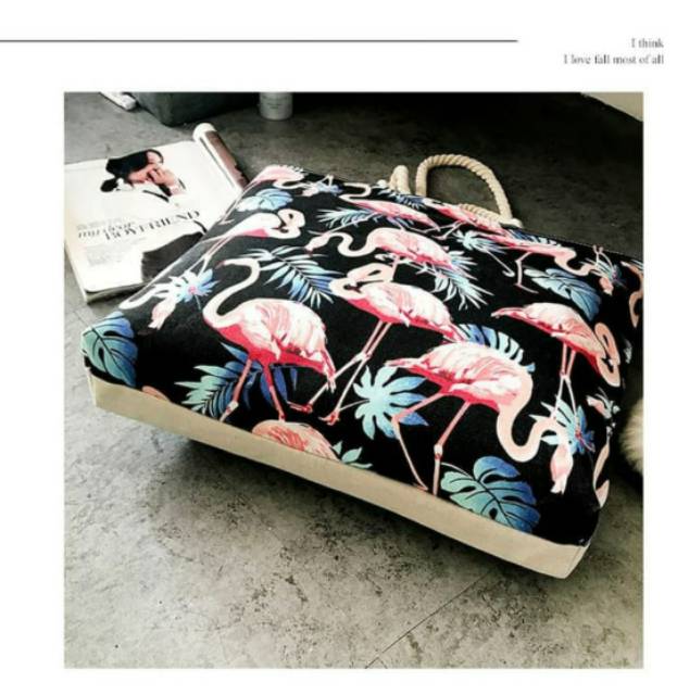 Kawaii Garden Flamingo Canvas Tote Bag Tas Pundak  Shoulder Bag