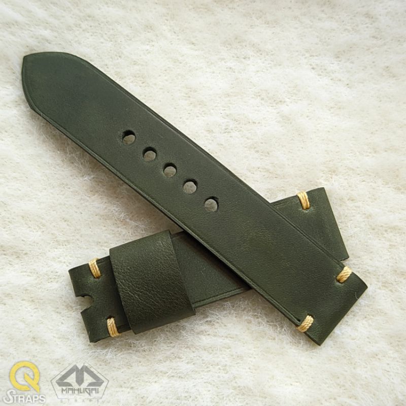 Tali jam tangan kulit asli hijau army