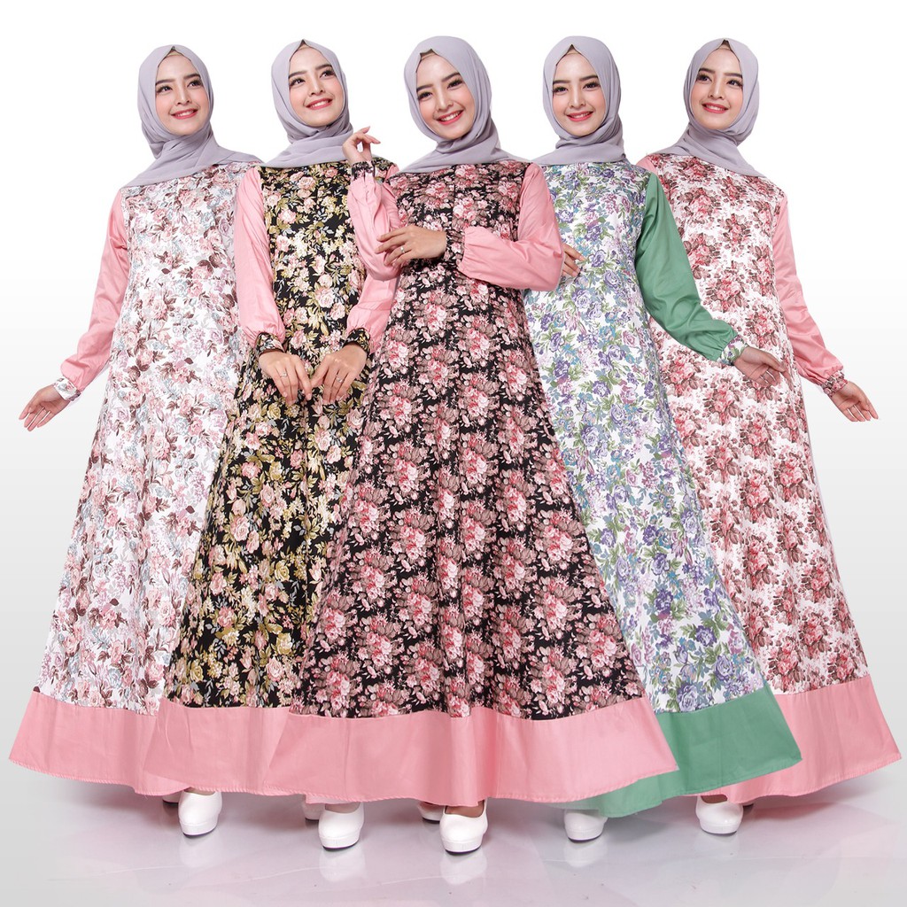 Gamis Katun Jepang Ori Kombinasi Motif Dan Polos Cantik Terbaru Model Sayla Busui