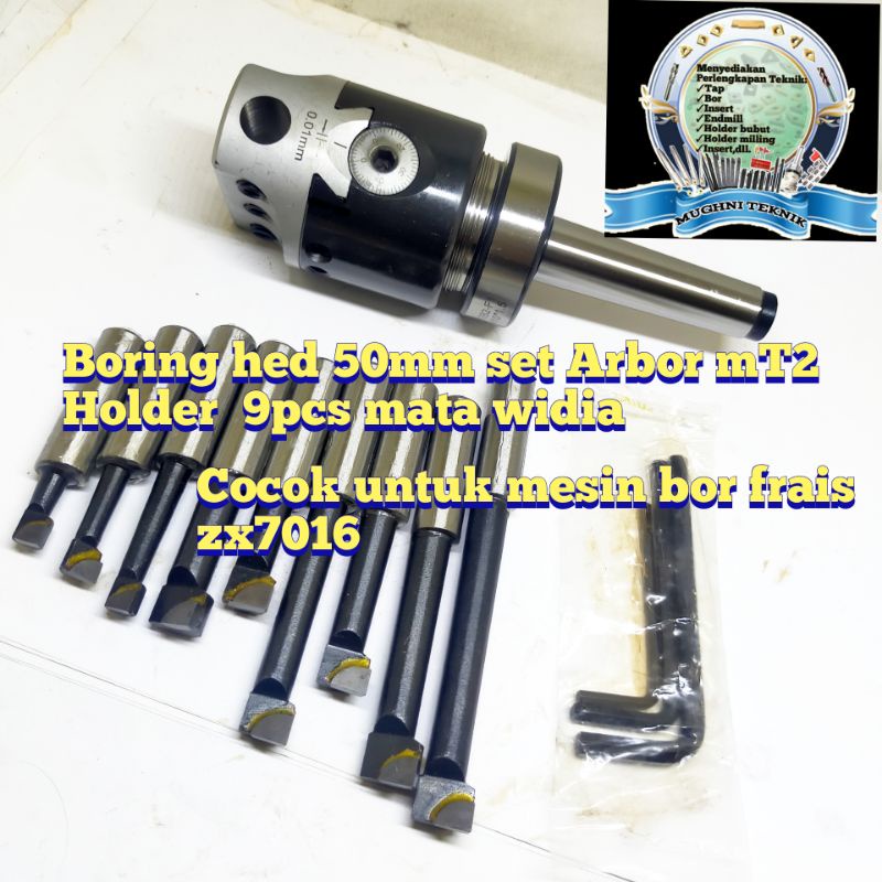 Boring head alat korter lubang diameter 50mm Arbor MT2 set holder 9pcs cocok untuk mesin bor frais  