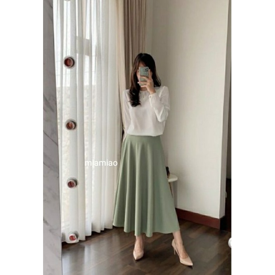 SKIRT SHAKILA PREMIUM.FLARE A-Line. ROK WANITA KOREAN STYLE-ROK SHAKILA OLIVE