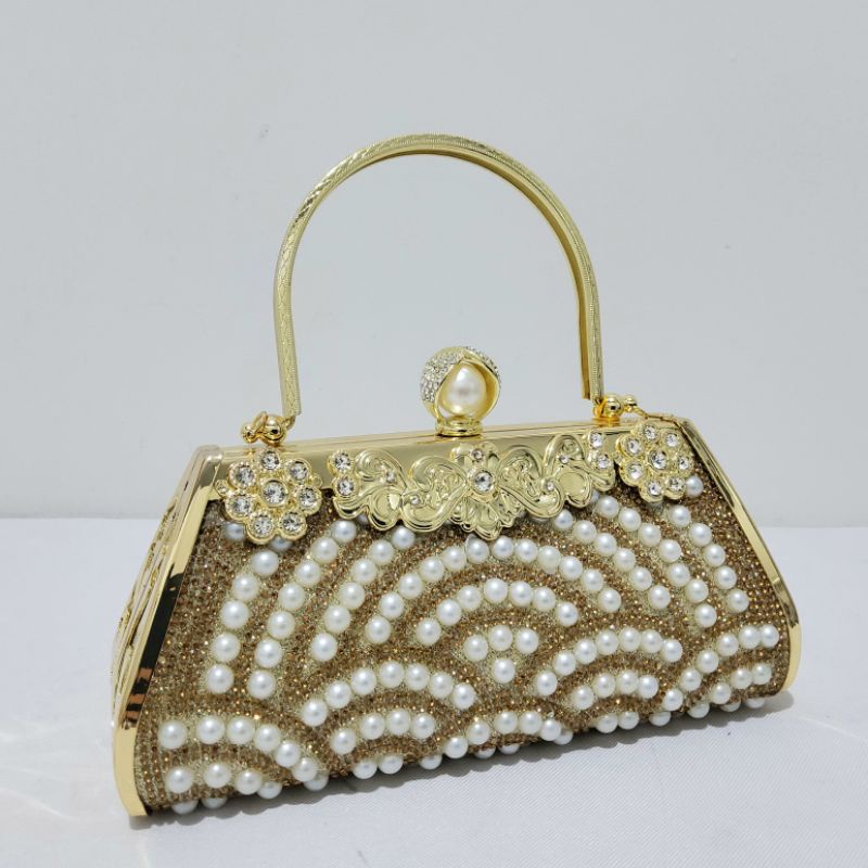 Model Terbaru! Tas Pesta Farnell Import Diamond Clutch Glitter Mutiara Rhinestones Cantik Mewah 2909