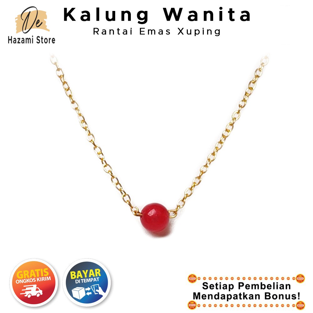BISA COD Kalung Wanita Xuping Emas Rantai Batu Permata Merah Keren Korea Mewah Terbaru 2021