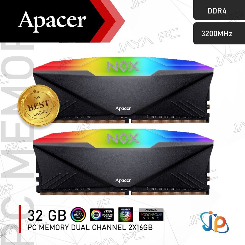 Memory Apacer NOX RGB AURA II DDR4 PC25600 3200Mhz 32GB 2x16GB Ram