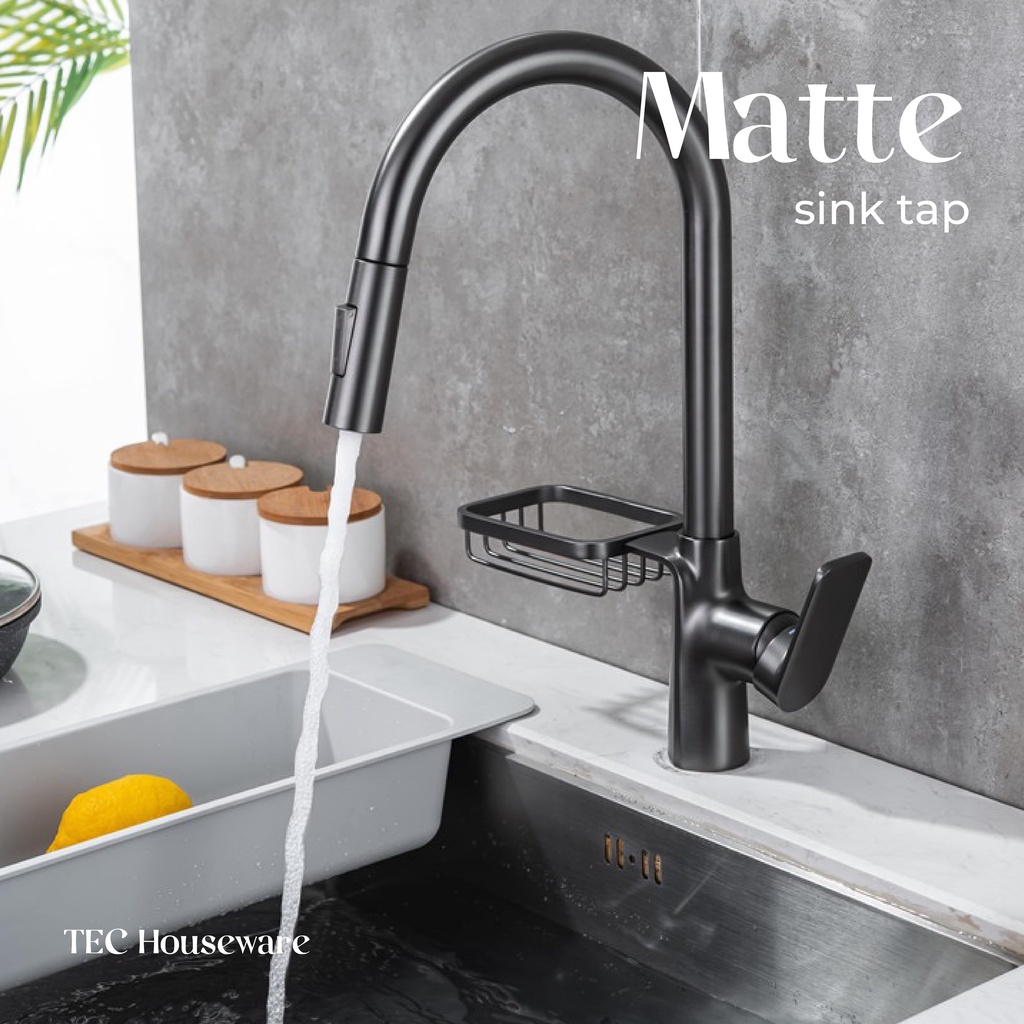 【TEC】MATTE Kitchen Faucet Pull Down Two Function Sprayhead Keran Dapur Kitchen Sink Faucet