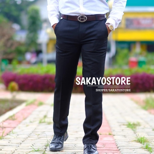 SAKAYO Celana Bahan Pria Formal Kerja Slimfit Navy