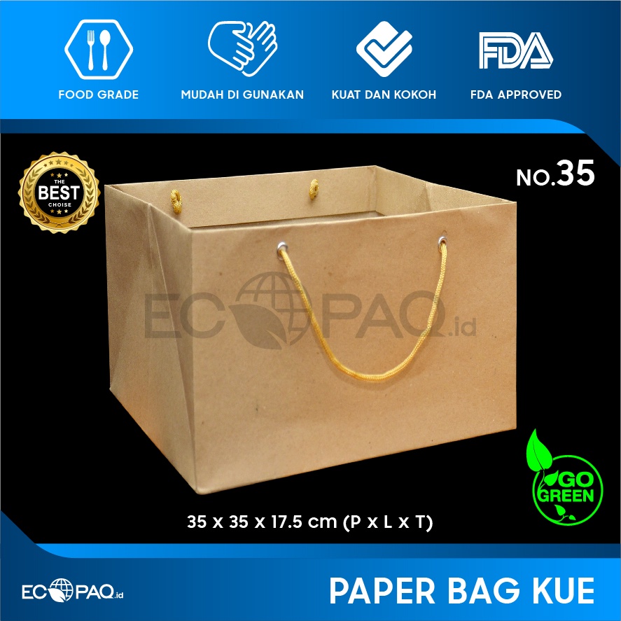 Paper Bag Polos - PaperBag Kue - KRAFT COKLAT - 35x35x17.5 cm (10 pcs)