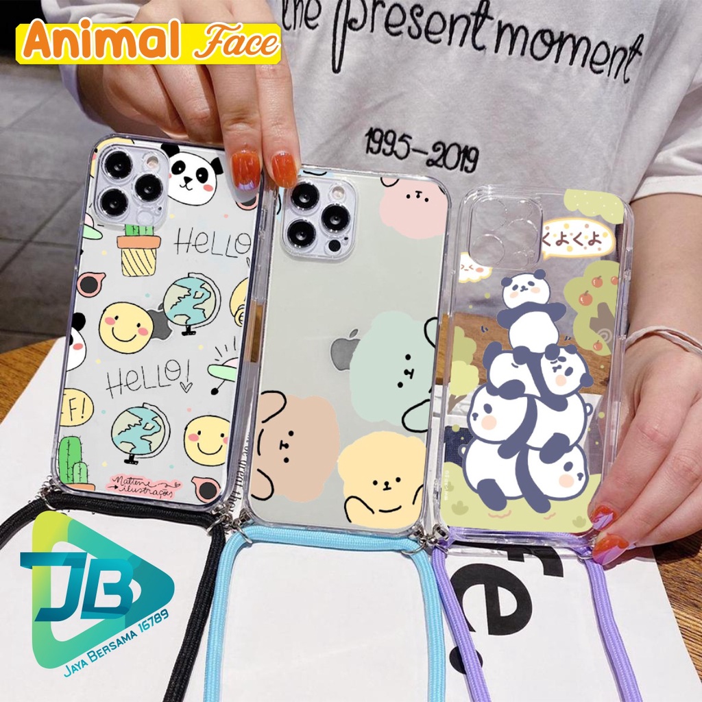 SOFTCASE SLINGCASE LANYARD BENING ANIMAL FACE OPPO VIVO XIAOMI SAMSUNG REALME IPHONE ALL TYPE JB4839