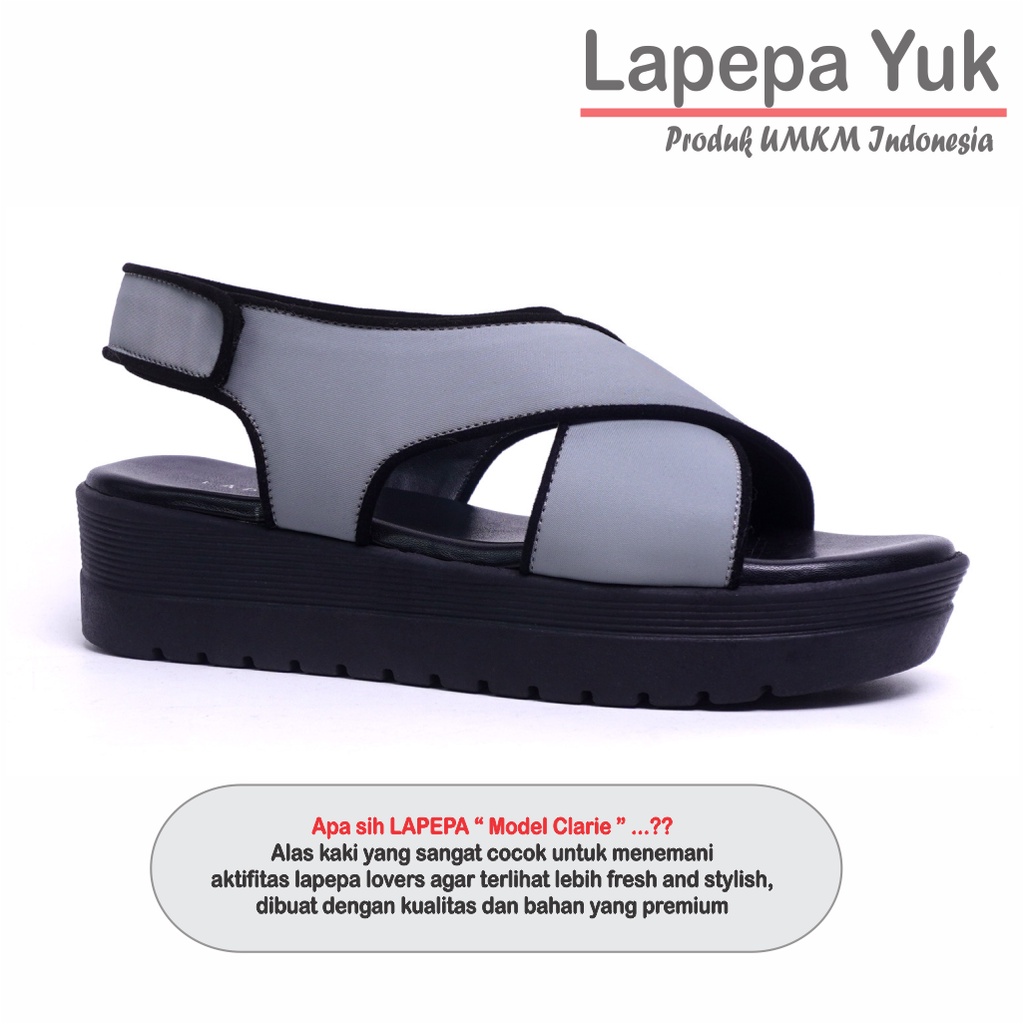 LAPEPA YUK -  Sepatu Sandal Wanita Wedges CLARIE Model Ban dua Tali Strap belakang Hak Tinggi Sole 4 cm Spatu Sendal Gunung Cewek  Size 36 37 38 39 40 Warna BLUE Biru Soft Cewe Kekinian Premium Terbaru Shoes Ori Original Mall Official Store Promo