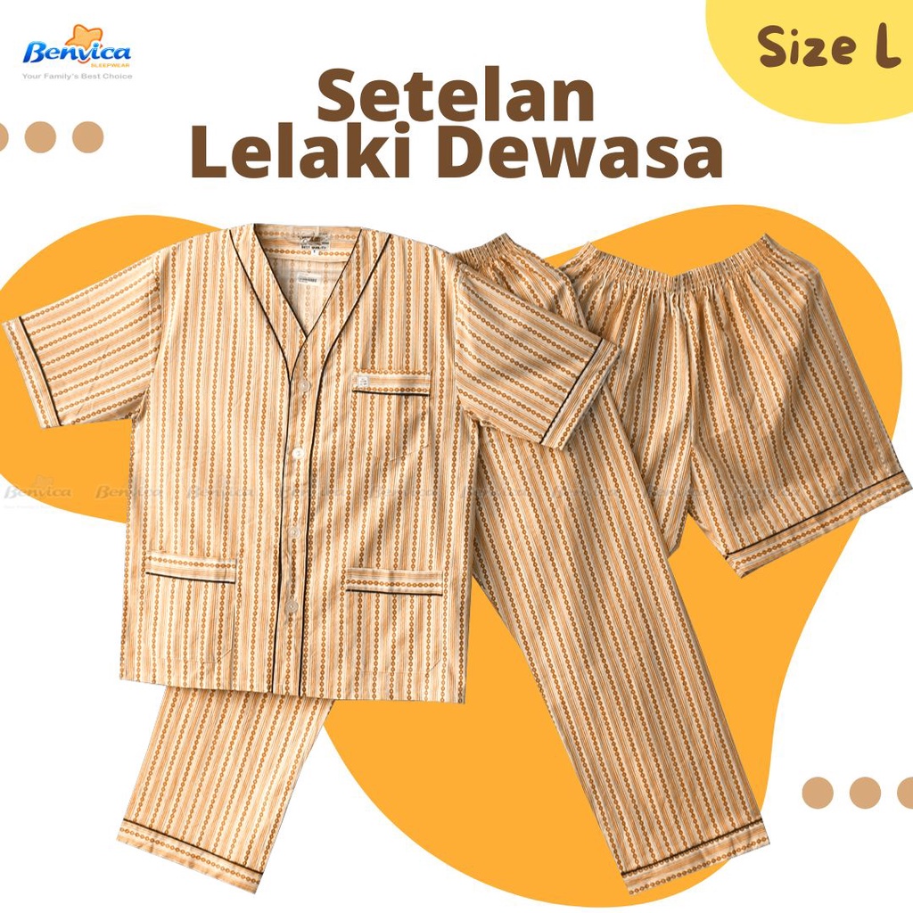 BAJU TIDUR CELANA PANJANG PIYAMA LAKI-LAKI DEWASA SWAN SIZE L KATUN ADEM