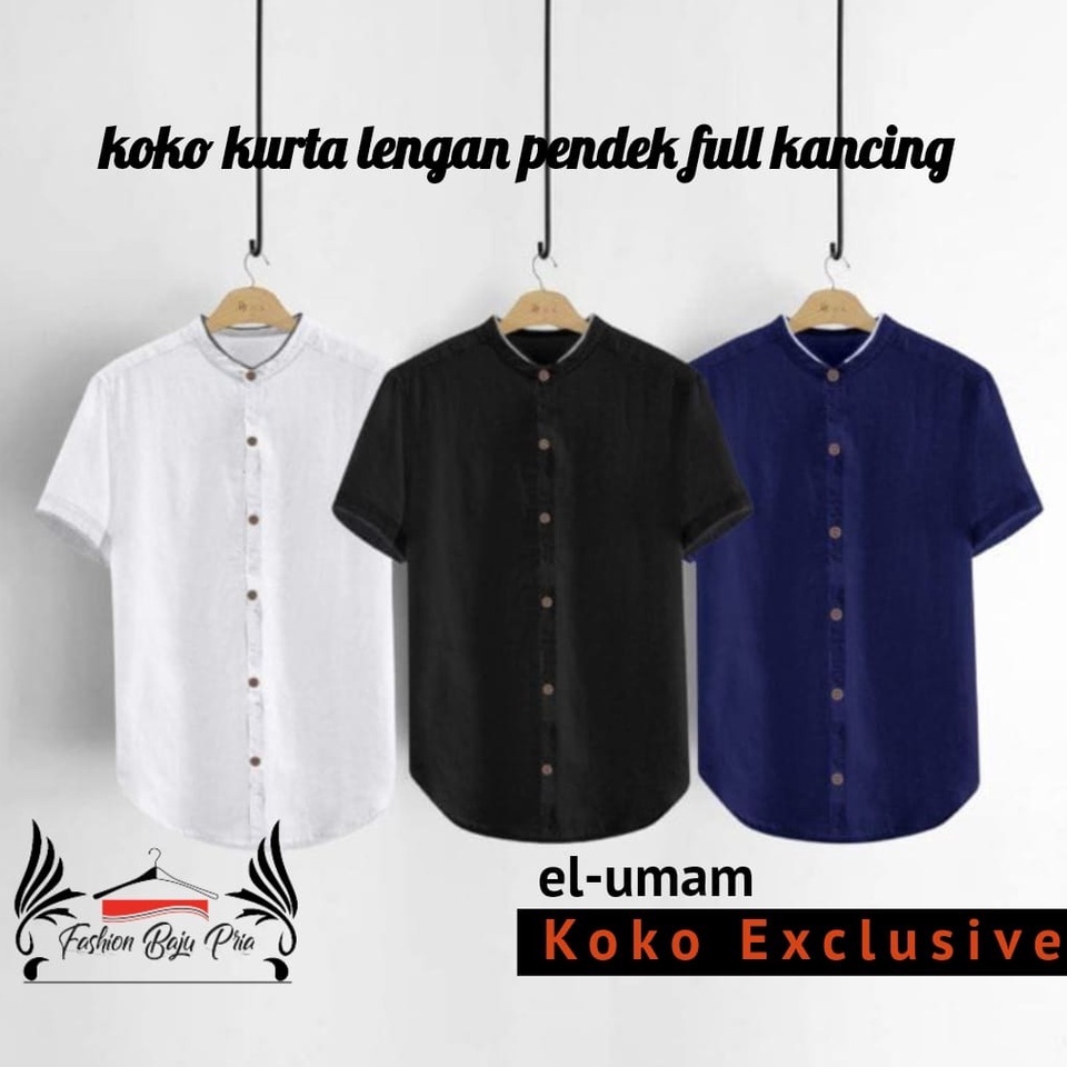 Baju Koko Kurta Pria Terbaru Kemeja Koko Fashion Muslim Kurta Polos Full Kancing Matt Katun Adem Slim