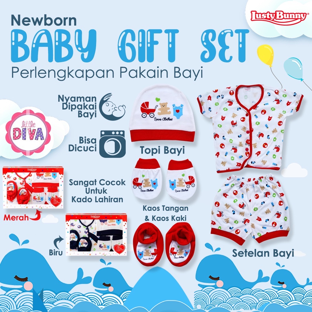 NEWBORN BABY GIFT LUSTY BUNNY Set Pakain Bayi Baju, Celana  Kaos Tangan &amp; kaki  Topi Kado lahiran SS-8004 LB-1416 BS-8003 BS-8001 Kado Bayi Lahir anak Ultah new born  bingkisan giftset gift sets peralakatan makan baju box eksklusif ibu melahirkan