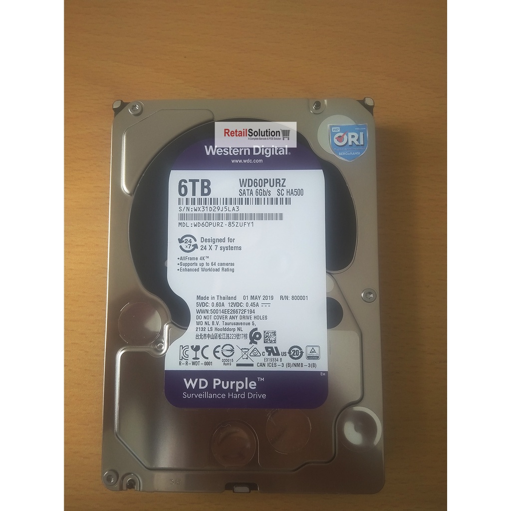 HDD Internal DVR CCTV 3.5&quot; - WD Purple 6TB Hard Disk Hardisk