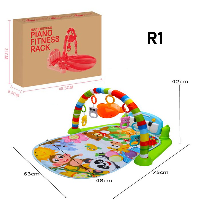 LBS Baby Play Gym Mainan Anak Bayi Rattle & Piano Playmat Matras / Kasur Bayi Playgym Musical-Hijau Jungle R1