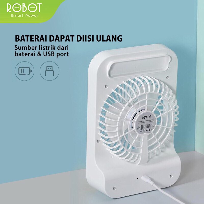 ROBOT RT-BF14 PORTABLE USB RECHARGEABLE 2000mAh LED ILLUMINATED DESKTOP FAN