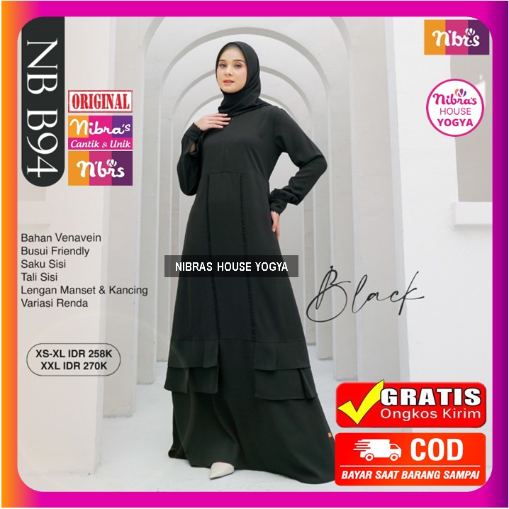 Gamis Nibras Promo Gamis Nibras Terbaru 2022 Hitam Polos NB B94 Baju Dress Dres Wanita Dewasa Muslim
