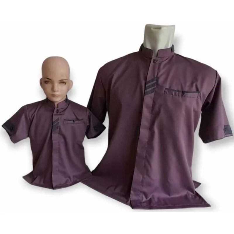Baju Koko Couple Anak & Ayah Warna Ungu Bahan Toyobo Adem