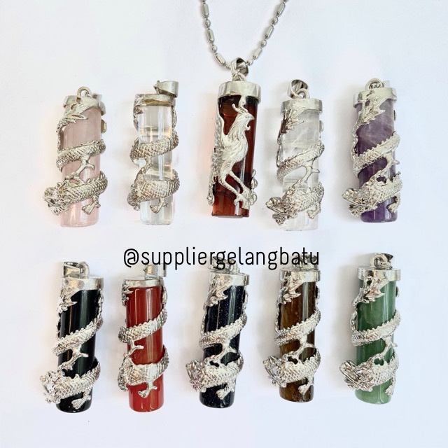 [ TERLARIS ] KALUNG LIONTIN GIOK CINA NAGA LILIT BATU ALAM PRIA KESEHATAN VITALITAS ASLI KECUBUNG ONYX GARNET QUARTZ