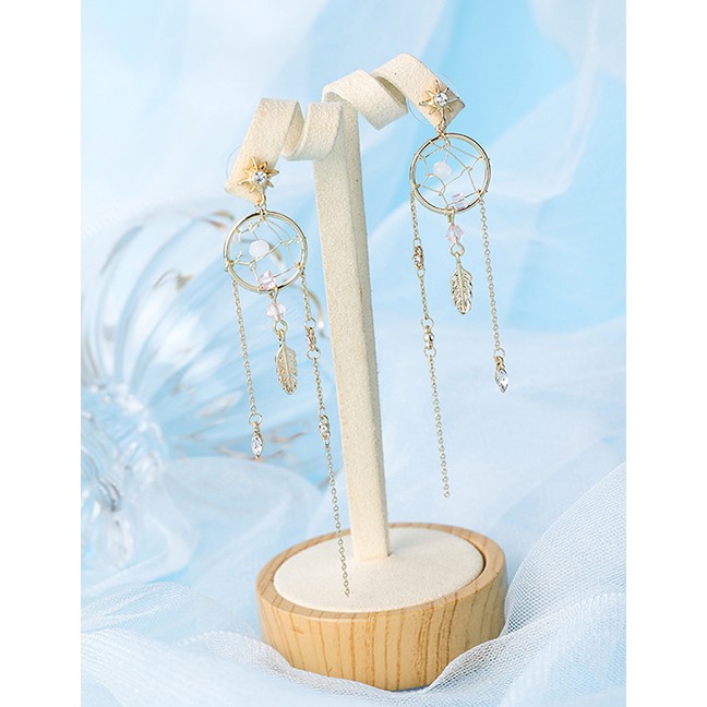 LRC Anting Tusuk Fashion Dream Catcher 925 Silver Needle Pearl Dreamcatcher Tassel Earrings F93277