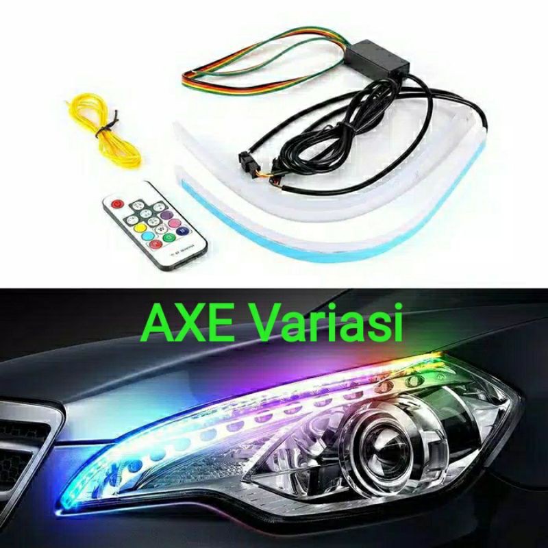 Lampu LED Alis Slim Flexible 30CM 45CM 60CM Remote RGB Sein Jalan Running Motor Mobil 30 45 60 CM