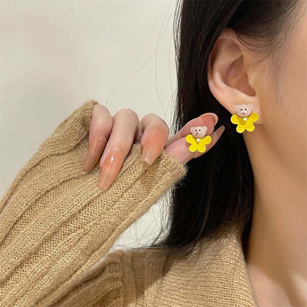 Mxbeauty Wanita Anting Pejantan Temperamen Indah Beruang Mini Kepribadian Manis Gadis Anting Klip