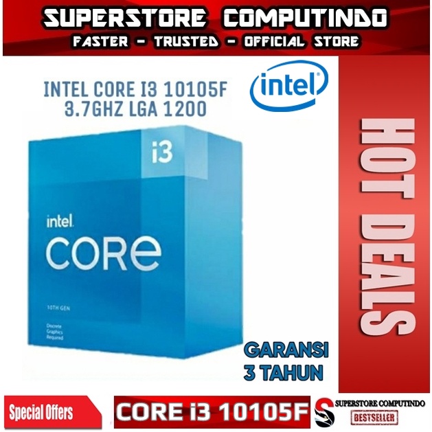 Processor Intel Core i3 10105F 3.7 GHz BOX SOCKET 1200