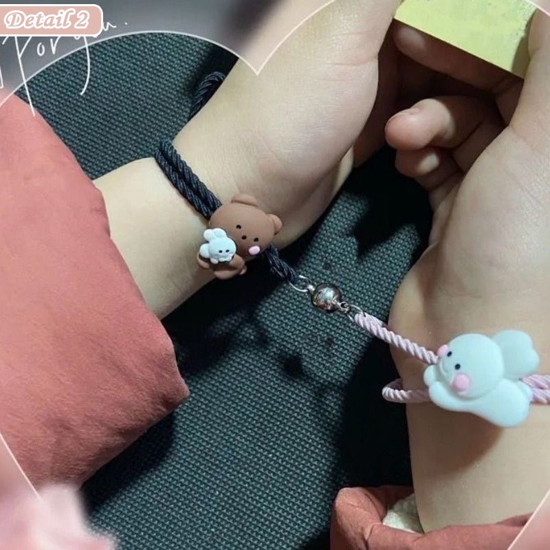 MALL 2Pcs Gelang Couple Magnet Fashion Korea Karakter Kelinci Pacar Bestie GLG18-2