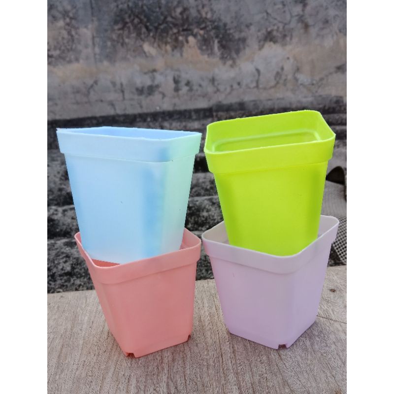 

KRUCIL Pot bunga plastik kotak impor hias artificial warna warni - pot utk paket menanam kit anak tk sd pg