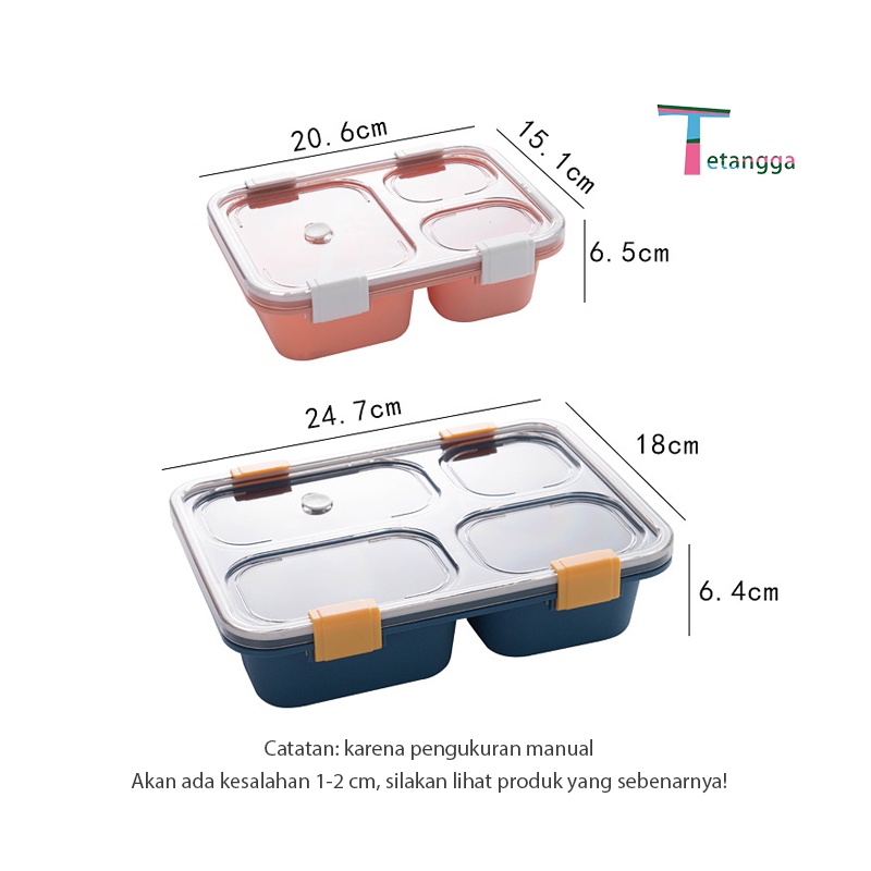Lunch Box /3/4 Grid tempat makan Dengan Dengan Kotak Sup Dan Sendok Gratis/1250ml kotak bekal