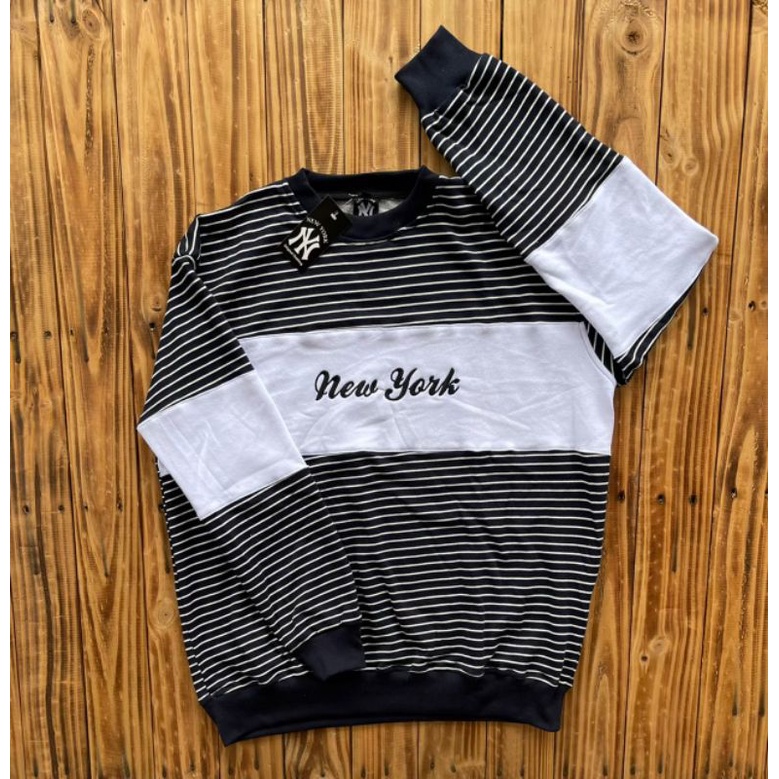 CREWNECK NY NEW YORK PUTIH / HITAM SALUR FULLTAG &amp; LEBEL