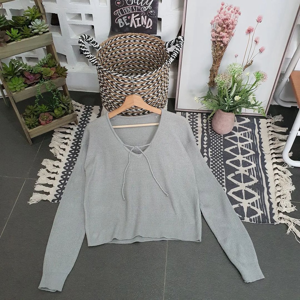 Nory V Rope Cardigan Rajut V-Neck Outwear Korean Look