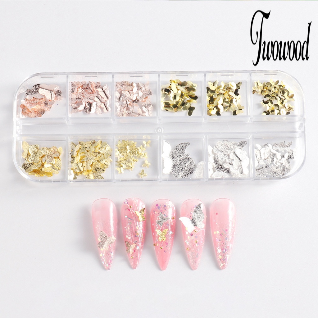 1 Kotak Ornamen Kupu-Kupu 3D Bahan Metal Tahan Karat Untuk Dekorasi Nail Art