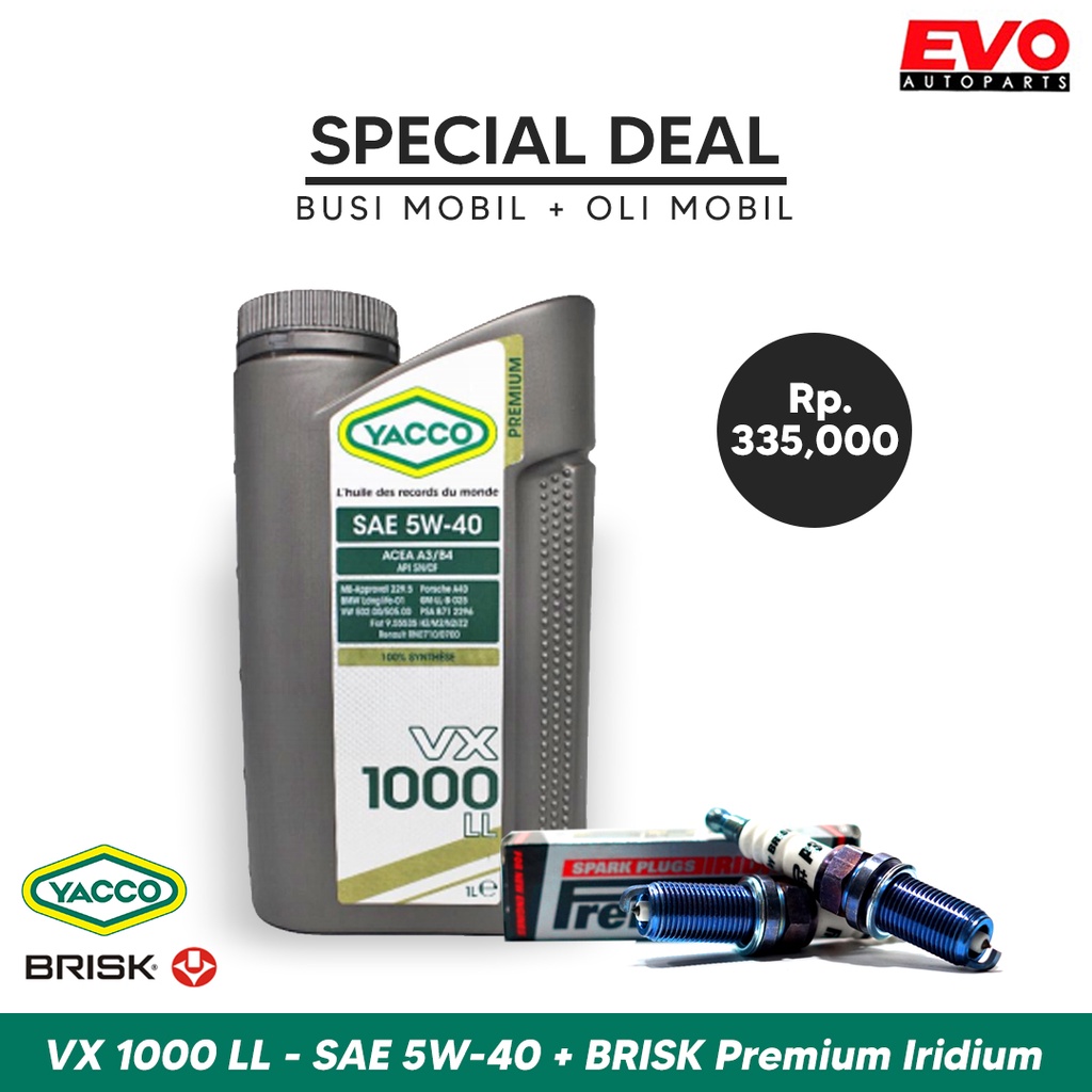 Paket Bundling Busi Mobil Brisk Iridium dan Oli Mobil Yacco VX 1000