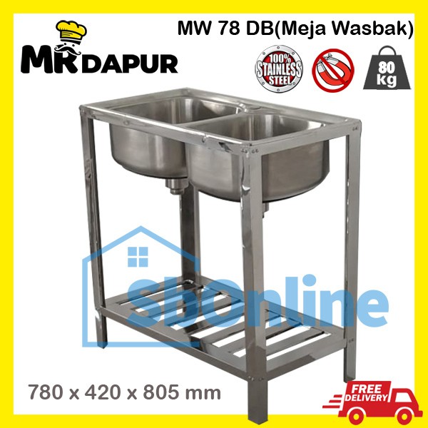 Wastafel/Bak Cuci Piring Double Bowl Mr Dapur MW 78 DB Portable Stainless