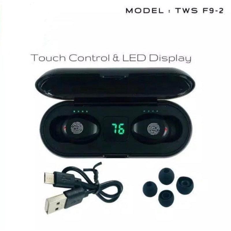 Headset Bluetooth TWS F9-2 LED Wireless Headset F9 2 Touch