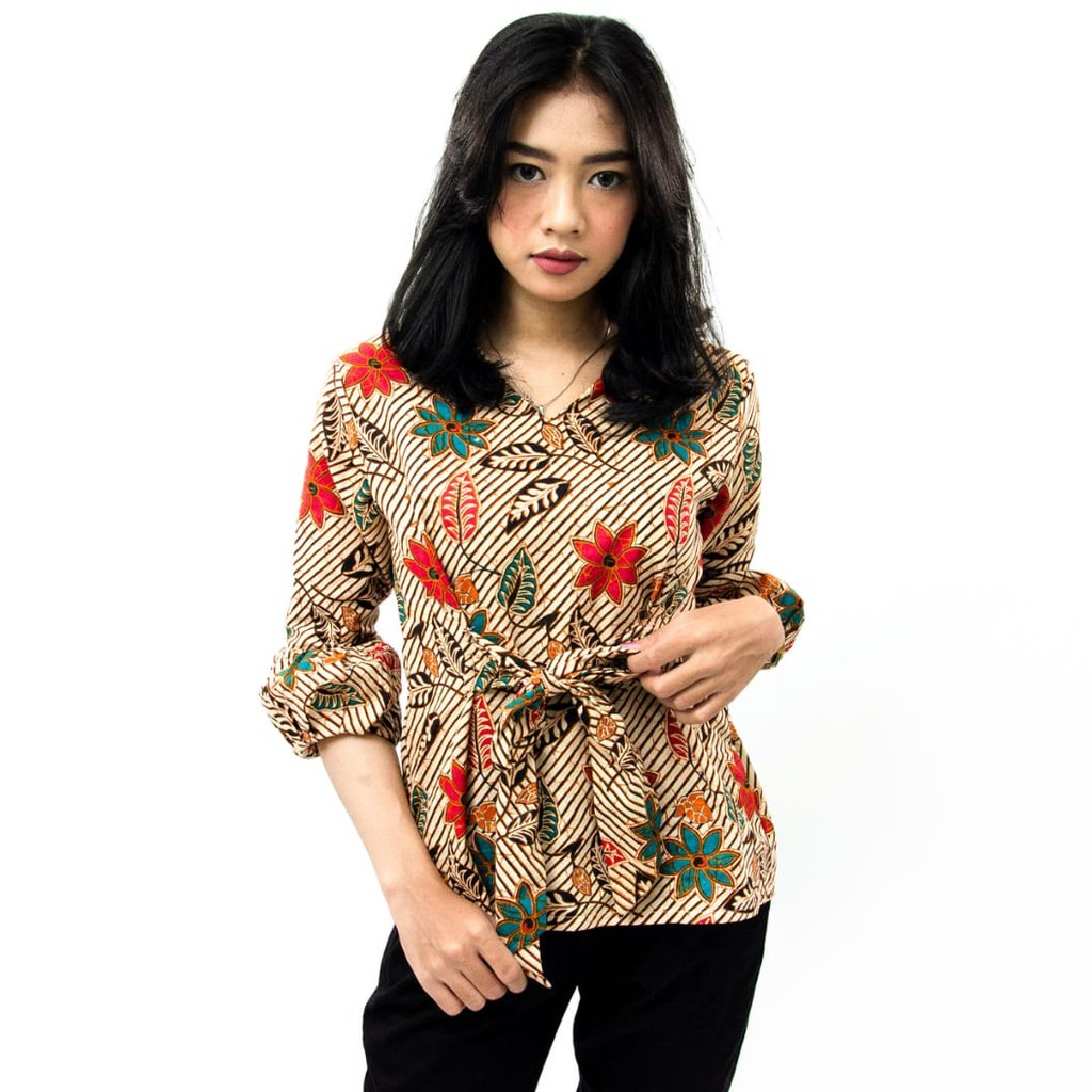 Baju Batik Blouse Slavia Maroon Cewek | Baju Kerja Kantor Formal Bank Guru Gla - Blouse Batik Lengan