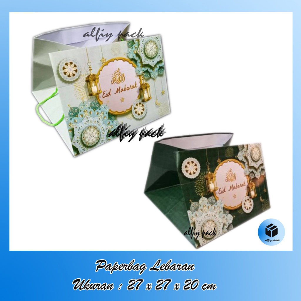 

1pack isi 5pcs PAPERBAG IDUL FITRI UKURAN 27x27x20 CM PAPER BAG / TAS JINJING UNTUK BOX CAKE LEBARAN GOODIE BAG PACKAGING HAMPERS PARCEL EID MUBARAK